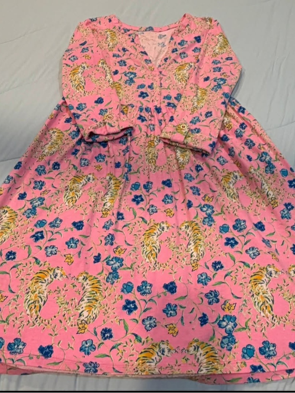 Lilly Pulitzer Pink Nightgown with Blue Floral & Yellow Tiger Print